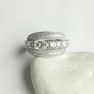 CZ half eternity band ring in Sterling Silver size 7